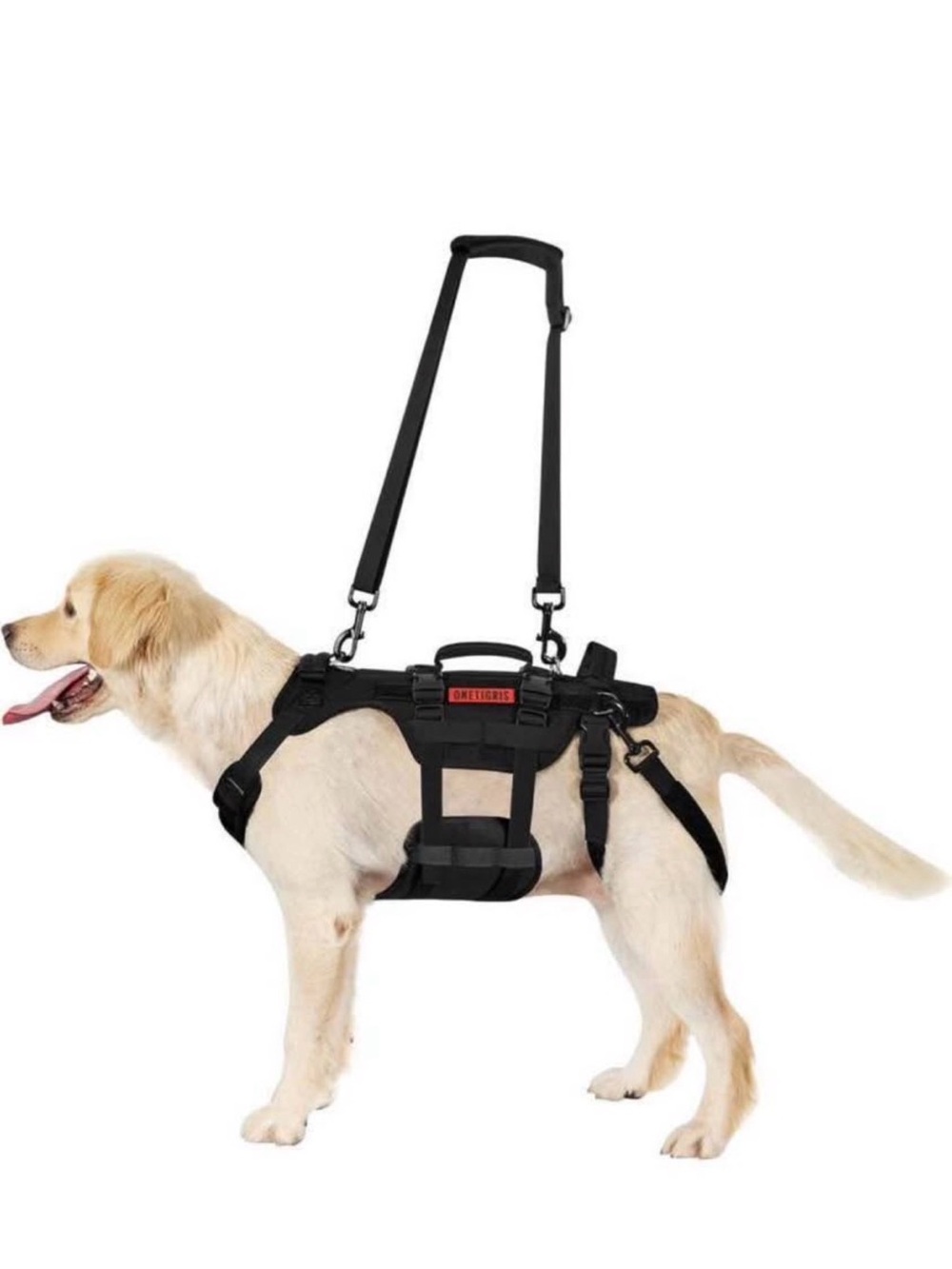 Black Supportive Dog Harness with Top Handle and Lift Strap